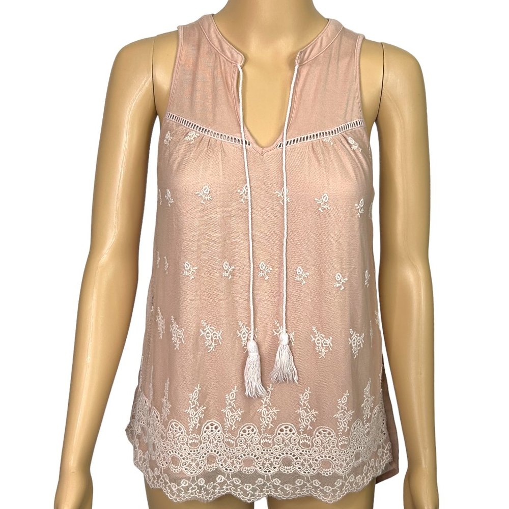 Living Doll Los Angeles Womens S Sleeveless Tank Top Shirt Blouse Lace Overlay